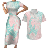 Baby Pink Gradient Polynesia Couples Matching Short Sleeve Bodycon Dress and Hawaiian Shirt Hawaiian Tribal Hammerhead Shark Tattoo LT14 Baby Pink - Polynesian Pride