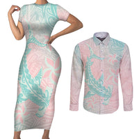 Baby Pink Gradient Polynesia Couples Matching Short Sleeve Bodycon Dress and Long Sleeve Button Shirt Hawaiian Tribal Hammerhead Shark Tattoo LT14 Baby Pink - Polynesian Pride