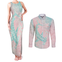 Baby Pink Gradient Polynesia Couples Matching Tank Maxi Dress and Long Sleeve Button Shirt Hawaiian Tribal Hammerhead Shark Tattoo LT14 Baby Pink - Polynesian Pride