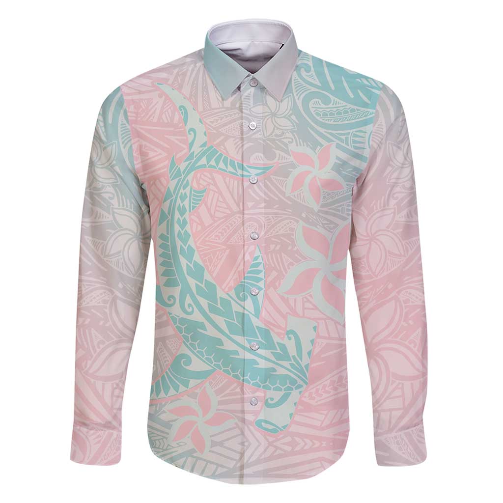 Baby Pink Gradient Polynesia Family Matching Long Sleeve Bodycon Dress and Hawaiian Shirt Hawaiian Tribal Hammerhead Shark Tattoo LT14 Dad's Shirt - Long Sleeve Baby Pink - Polynesian Pride