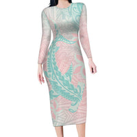 Baby Pink Gradient Polynesia Family Matching Long Sleeve Bodycon Dress and Hawaiian Shirt Hawaiian Tribal Hammerhead Shark Tattoo LT14 Mom's Dress Baby Pink - Polynesian Pride
