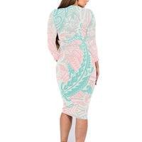 Baby Pink Gradient Polynesia Family Matching Long Sleeve Bodycon Dress and Hawaiian Shirt Hawaiian Tribal Hammerhead Shark Tattoo LT14 - Polynesian Pride