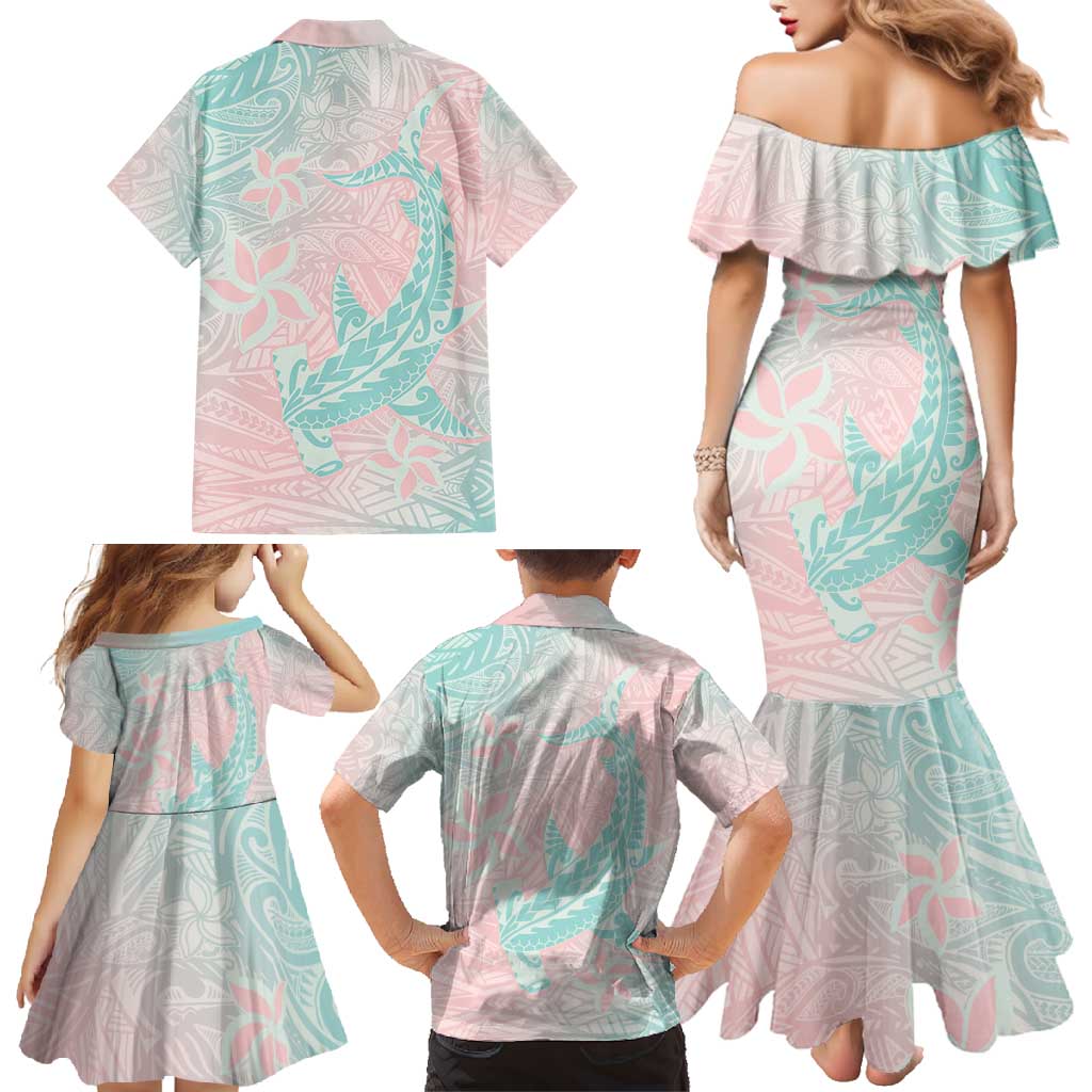 Baby Pink Gradient Polynesia Family Matching Mermaid Dress and Hawaiian Shirt Hawaiian Tribal Hammerhead Shark Tattoo LT14 - Polynesian Pride