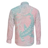 Baby Pink Gradient Polynesia Family Matching Off The Shoulder Long Sleeve Dress and Hawaiian Shirt Hawaiian Tribal Hammerhead Shark Tattoo LT14 - Polynesian Pride