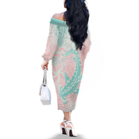 Baby Pink Gradient Polynesia Family Matching Off The Shoulder Long Sleeve Dress and Hawaiian Shirt Hawaiian Tribal Hammerhead Shark Tattoo LT14 - Polynesian Pride