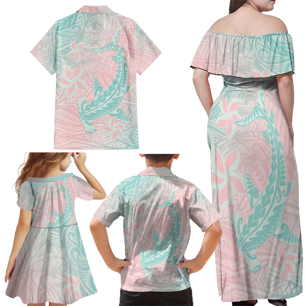 Baby Pink Gradient Polynesia Family Matching Off Shoulder Maxi Dress and Hawaiian Shirt Hawaiian Tribal Hammerhead Shark Tattoo LT14 - Polynesian Pride
