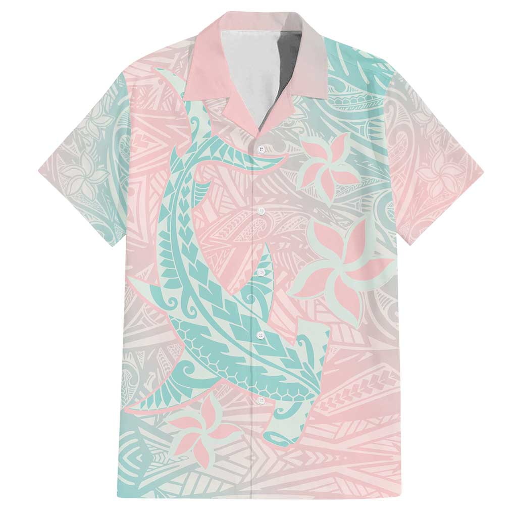 Baby Pink Gradient Polynesia Family Matching Off Shoulder Maxi Dress and Hawaiian Shirt Hawaiian Tribal Hammerhead Shark Tattoo LT14 Dad's Shirt - Short Sleeve Baby Pink - Polynesian Pride