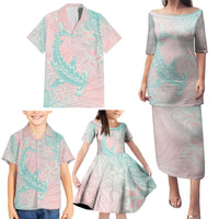 Baby Pink Gradient Polynesia Family Matching Puletasi and Hawaiian Shirt Hawaiian Tribal Hammerhead Shark Tattoo LT14 - Polynesian Pride