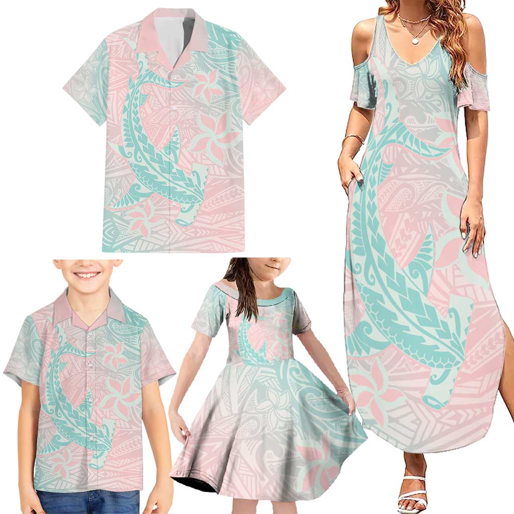 Baby Pink Gradient Polynesia Family Matching Summer Maxi Dress and Hawaiian Shirt Hawaiian Tribal Hammerhead Shark Tattoo LT14 - Polynesian Pride