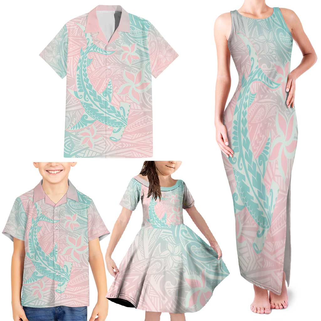 Baby Pink Gradient Polynesia Family Matching Tank Maxi Dress and Hawaiian Shirt Hawaiian Tribal Hammerhead Shark Tattoo LT14 - Polynesian Pride