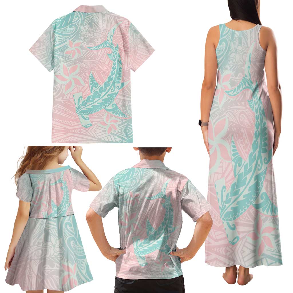 Baby Pink Gradient Polynesia Family Matching Tank Maxi Dress and Hawaiian Shirt Hawaiian Tribal Hammerhead Shark Tattoo LT14 - Polynesian Pride