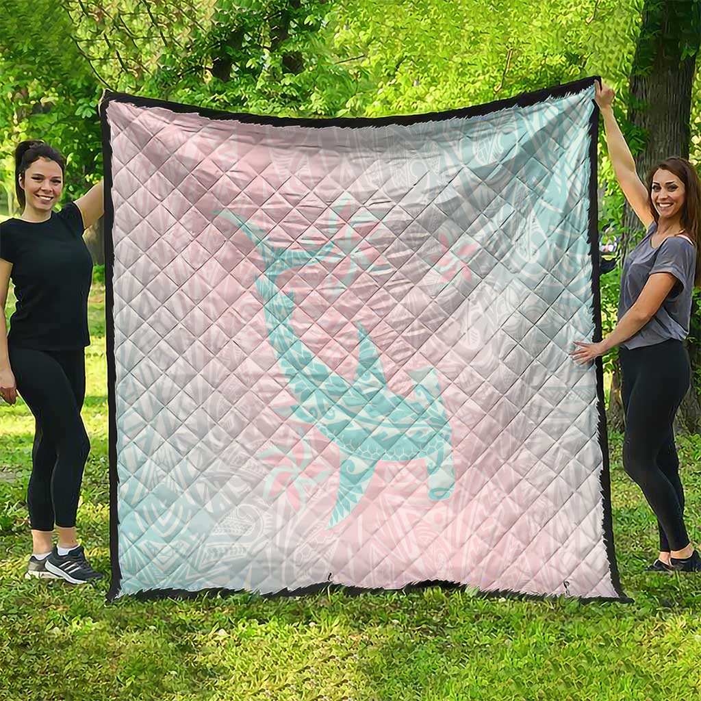 Baby Pink Gradient Polynesia Quilt Hawaiian Tribal Hammerhead Shark Tattoo LT14 - Polynesian Pride
