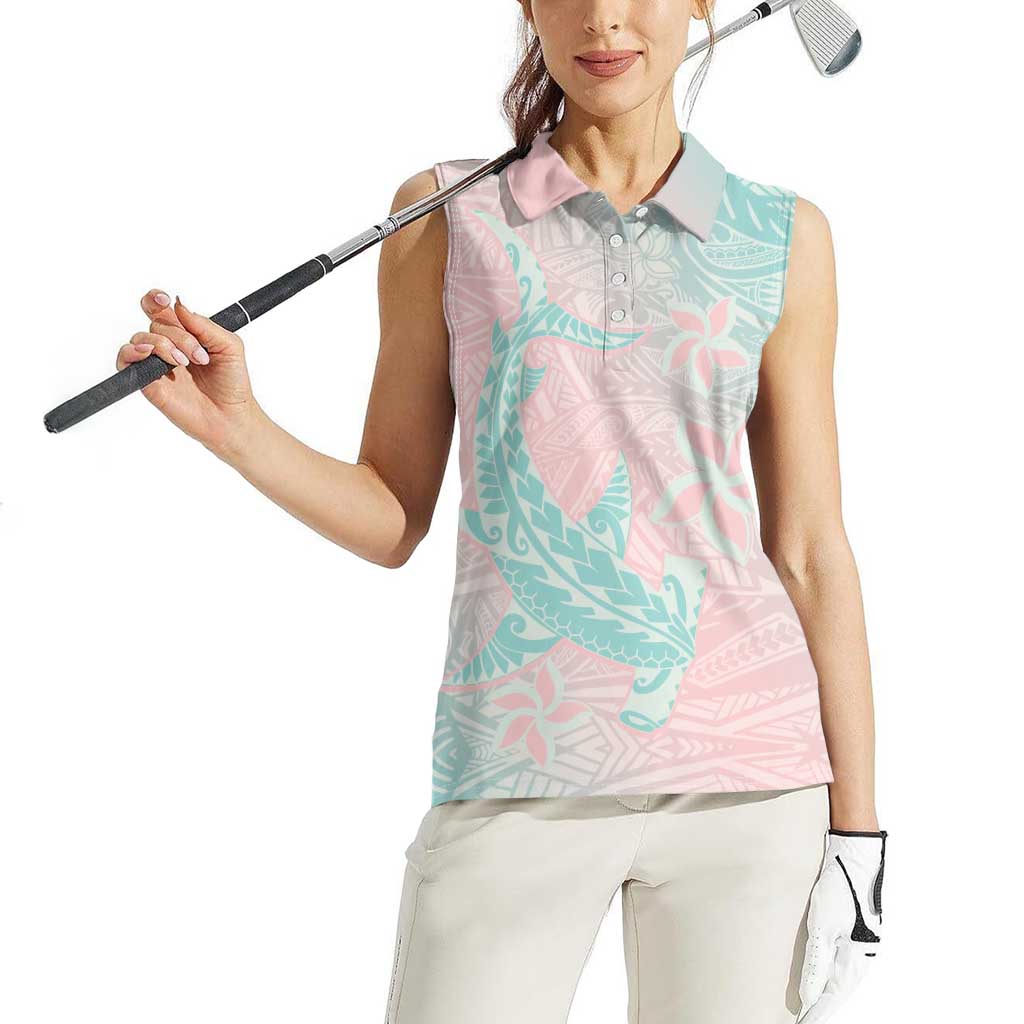 Baby Pink Gradient Polynesia Women Sleeveless Polo Shirt Hawaiian Tribal Hammerhead Shark Tattoo LT14 - Polynesian Pride
