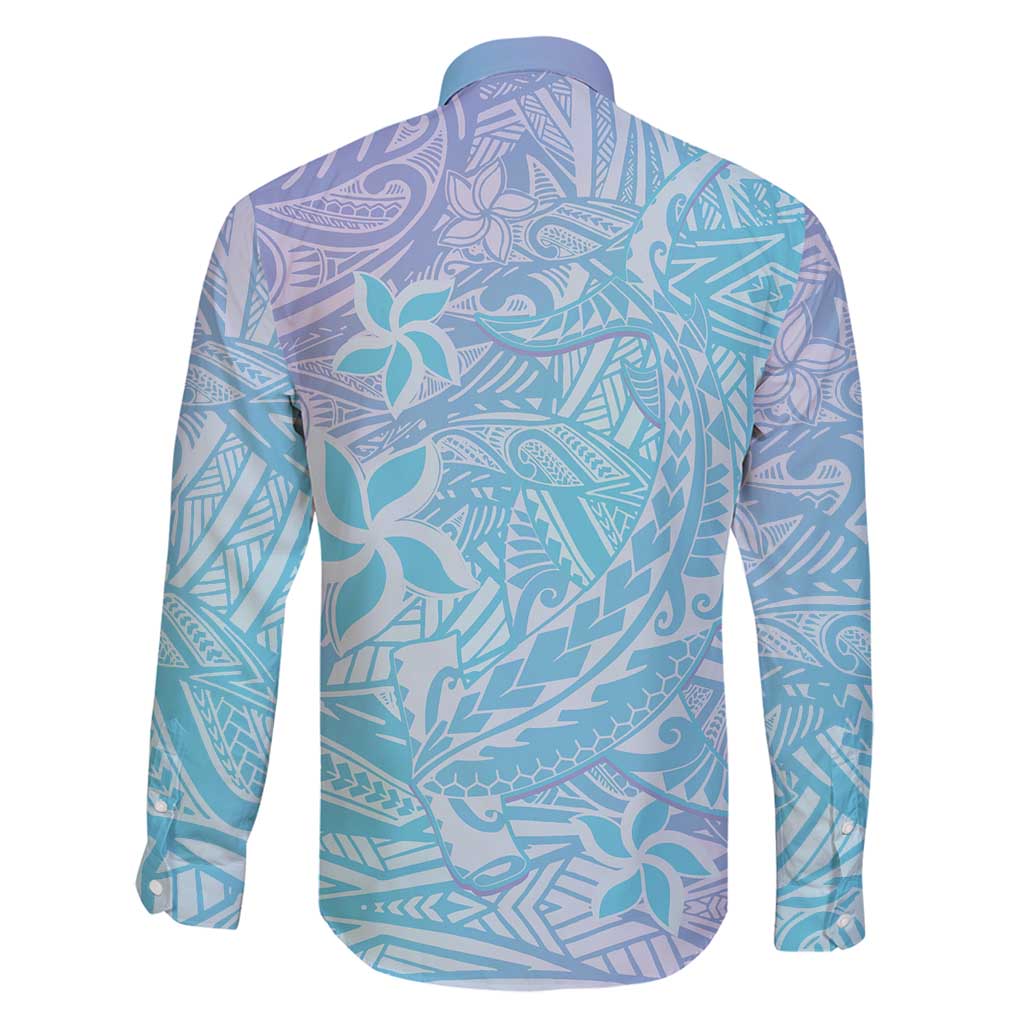 Baby Blue Gradient Polynesia Family Matching Mermaid Dress and Hawaiian Shirt Hawaiian Tribal Hammerhead Shark Tattoo LT14 - Polynesian Pride