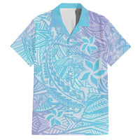 Baby Blue Gradient Polynesia Family Matching Off The Shoulder Long Sleeve Dress and Hawaiian Shirt Hawaiian Tribal Hammerhead Shark Tattoo LT14 Dad's Shirt - Short Sleeve Baby Blue - Polynesian Pride
