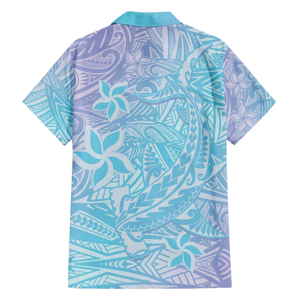 Baby Blue Gradient Polynesia Family Matching Off The Shoulder Long Sleeve Dress and Hawaiian Shirt Hawaiian Tribal Hammerhead Shark Tattoo LT14 - Polynesian Pride