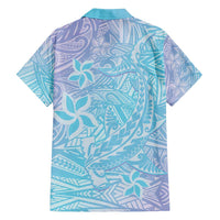 Baby Blue Gradient Polynesia Family Matching Off Shoulder Maxi Dress and Hawaiian Shirt Hawaiian Tribal Hammerhead Shark Tattoo LT14 - Polynesian Pride