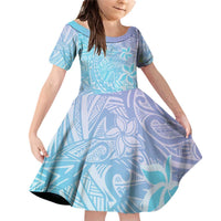 Baby Blue Gradient Polynesia Family Matching Off Shoulder Short Dress and Hawaiian Shirt Hawaiian Tribal Hammerhead Shark Tattoo LT14 Daughter's Dress Baby Blue - Polynesian Pride