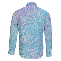 Baby Blue Gradient Polynesia Family Matching Off Shoulder Short Dress and Hawaiian Shirt Hawaiian Tribal Hammerhead Shark Tattoo LT14 - Polynesian Pride