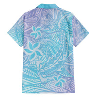 Baby Blue Gradient Polynesia Family Matching Puletasi and Hawaiian Shirt Hawaiian Tribal Hammerhead Shark Tattoo LT14 - Polynesian Pride