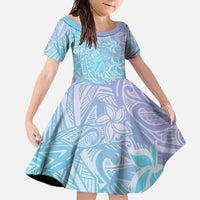 Baby Blue Gradient Polynesia Family Matching Summer Maxi Dress and Hawaiian Shirt Hawaiian Tribal Hammerhead Shark Tattoo LT14 Daughter's Dress Baby Blue - Polynesian Pride