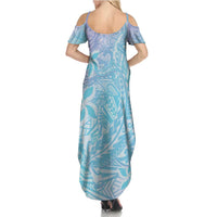 Baby Blue Gradient Polynesia Family Matching Summer Maxi Dress and Hawaiian Shirt Hawaiian Tribal Hammerhead Shark Tattoo LT14 - Polynesian Pride