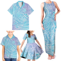 Baby Blue Gradient Polynesia Family Matching Tank Maxi Dress and Hawaiian Shirt Hawaiian Tribal Hammerhead Shark Tattoo LT14 - Polynesian Pride