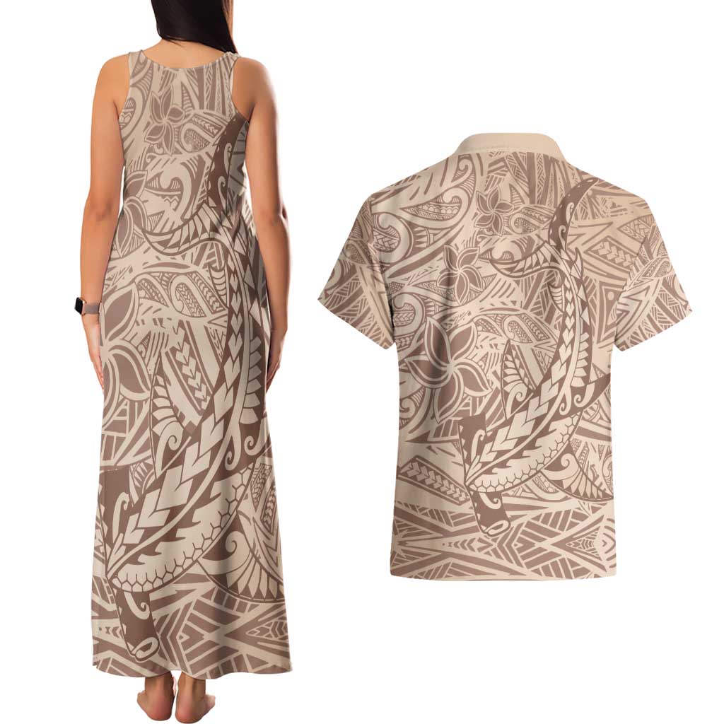 Pastel Brown Polynesia Couples Matching Tank Maxi Dress and Hawaiian Shirt Hawaiian Tribal Hammerhead Shark Tattoo LT14 - Polynesian Pride