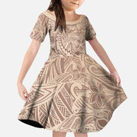 Pastel Brown Polynesia Family Matching Off Shoulder Maxi Dress and Hawaiian Shirt Hawaiian Tribal Hammerhead Shark Tattoo LT14 Daughter's Dress Pastel Brown - Polynesian Pride