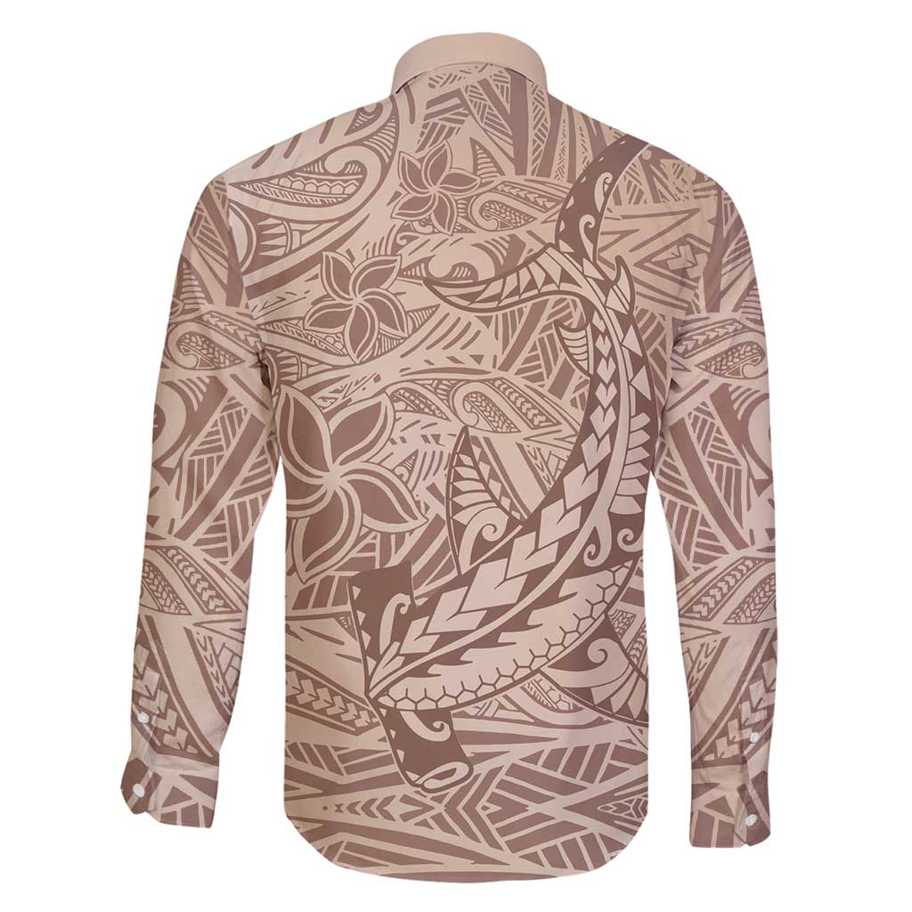 Pastel Brown Polynesia Family Matching Off Shoulder Maxi Dress and Hawaiian Shirt Hawaiian Tribal Hammerhead Shark Tattoo LT14 - Polynesian Pride
