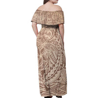 Pastel Brown Polynesia Family Matching Off Shoulder Maxi Dress and Hawaiian Shirt Hawaiian Tribal Hammerhead Shark Tattoo LT14 - Polynesian Pride