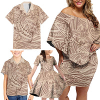 Pastel Brown Polynesia Family Matching Off Shoulder Short Dress and Hawaiian Shirt Hawaiian Tribal Hammerhead Shark Tattoo LT14 - Polynesian Pride