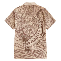 Pastel Brown Polynesia Family Matching Off Shoulder Short Dress and Hawaiian Shirt Hawaiian Tribal Hammerhead Shark Tattoo LT14 - Polynesian Pride