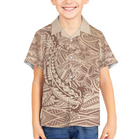 Pastel Brown Polynesia Family Matching Off Shoulder Short Dress and Hawaiian Shirt Hawaiian Tribal Hammerhead Shark Tattoo LT14 Son's Shirt Pastel Brown - Polynesian Pride
