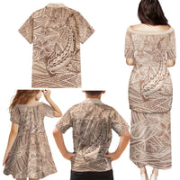 Pastel Brown Polynesia Family Matching Puletasi and Hawaiian Shirt Hawaiian Tribal Hammerhead Shark Tattoo LT14 - Polynesian Pride