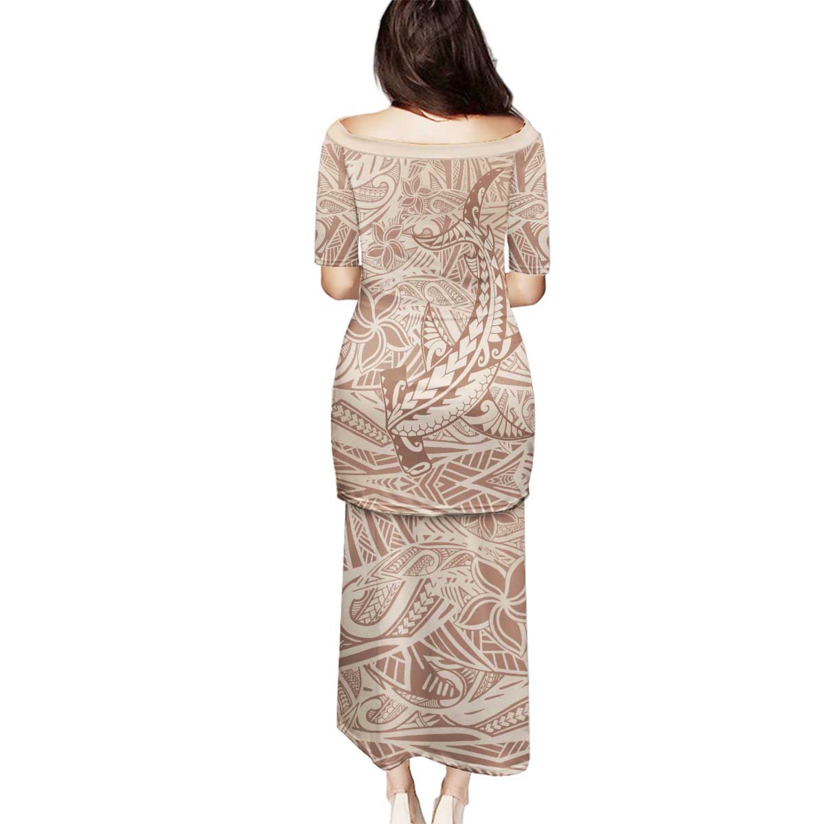 Pastel Brown Polynesia Family Matching Puletasi and Hawaiian Shirt Hawaiian Tribal Hammerhead Shark Tattoo LT14 - Polynesian Pride
