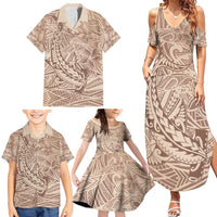 Pastel Brown Polynesia Family Matching Summer Maxi Dress and Hawaiian Shirt Hawaiian Tribal Hammerhead Shark Tattoo LT14 - Polynesian Pride