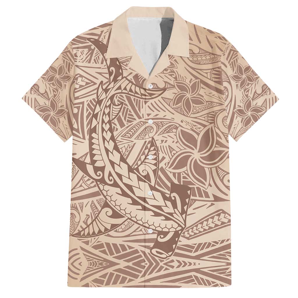 Pastel Brown Polynesia Family Matching Tank Maxi Dress and Hawaiian Shirt Hawaiian Tribal Hammerhead Shark Tattoo LT14 Dad's Shirt - Short Sleeve Pastel Brown - Polynesian Pride