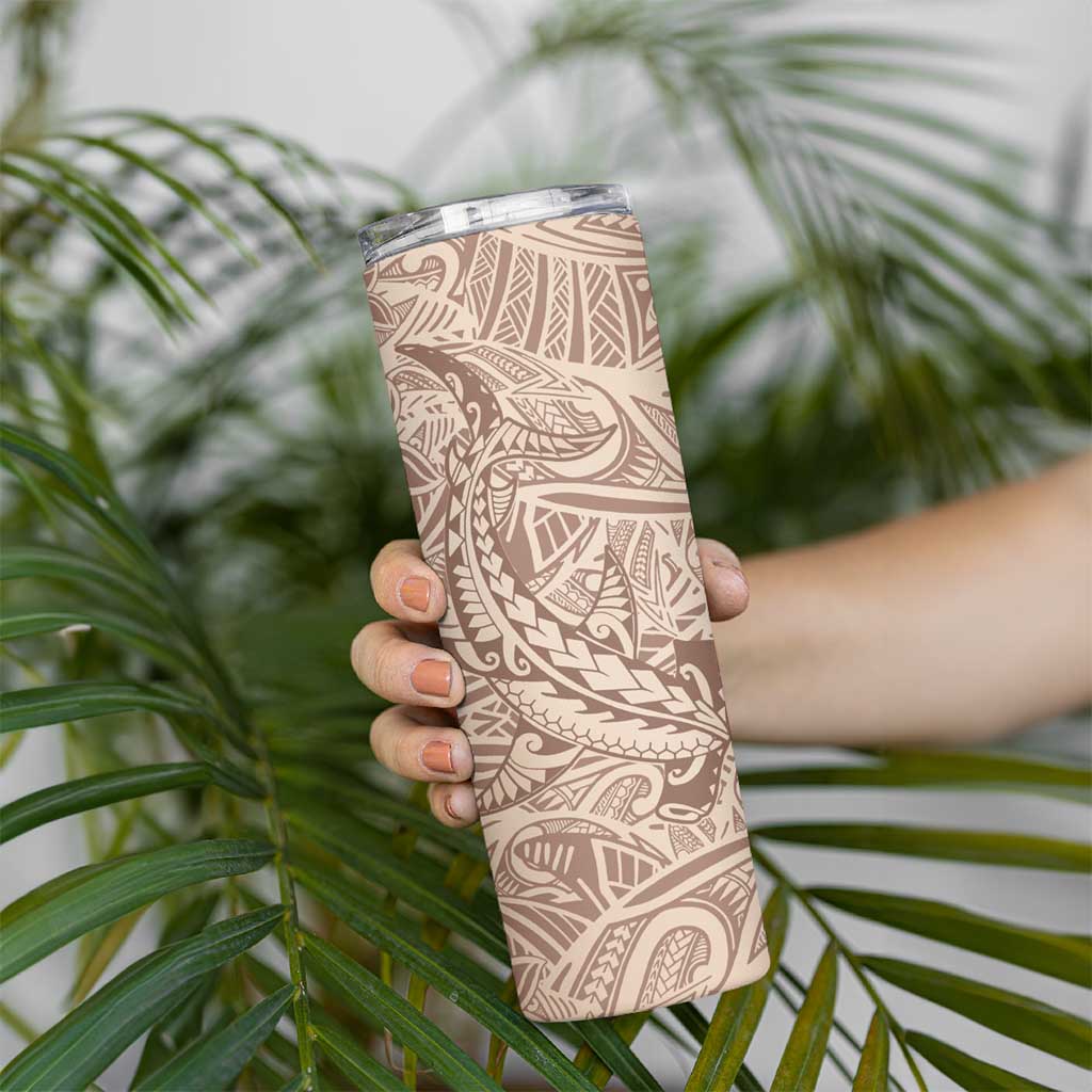 Pastel Brown Polynesia Skinny Tumbler Hawaiian Tribal Hammerhead Shark Tattoo LT14 - Polynesian Pride