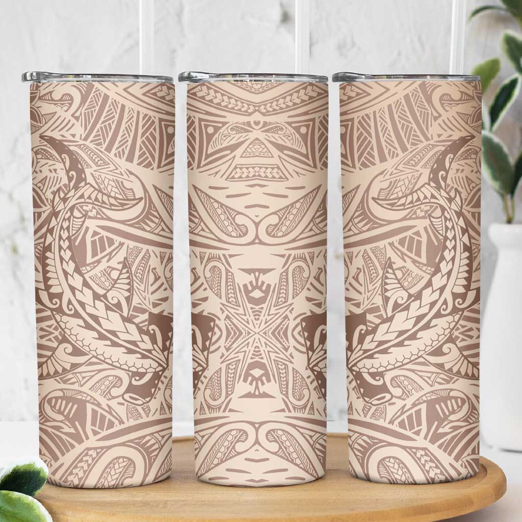 Pastel Brown Polynesia Skinny Tumbler Hawaiian Tribal Hammerhead Shark Tattoo LT14 - Polynesian Pride