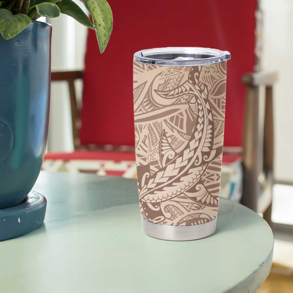 Pink Gradient Polynesia Tumbler Cup Hawaiian Tribal Hammerhead Shark Tattoo