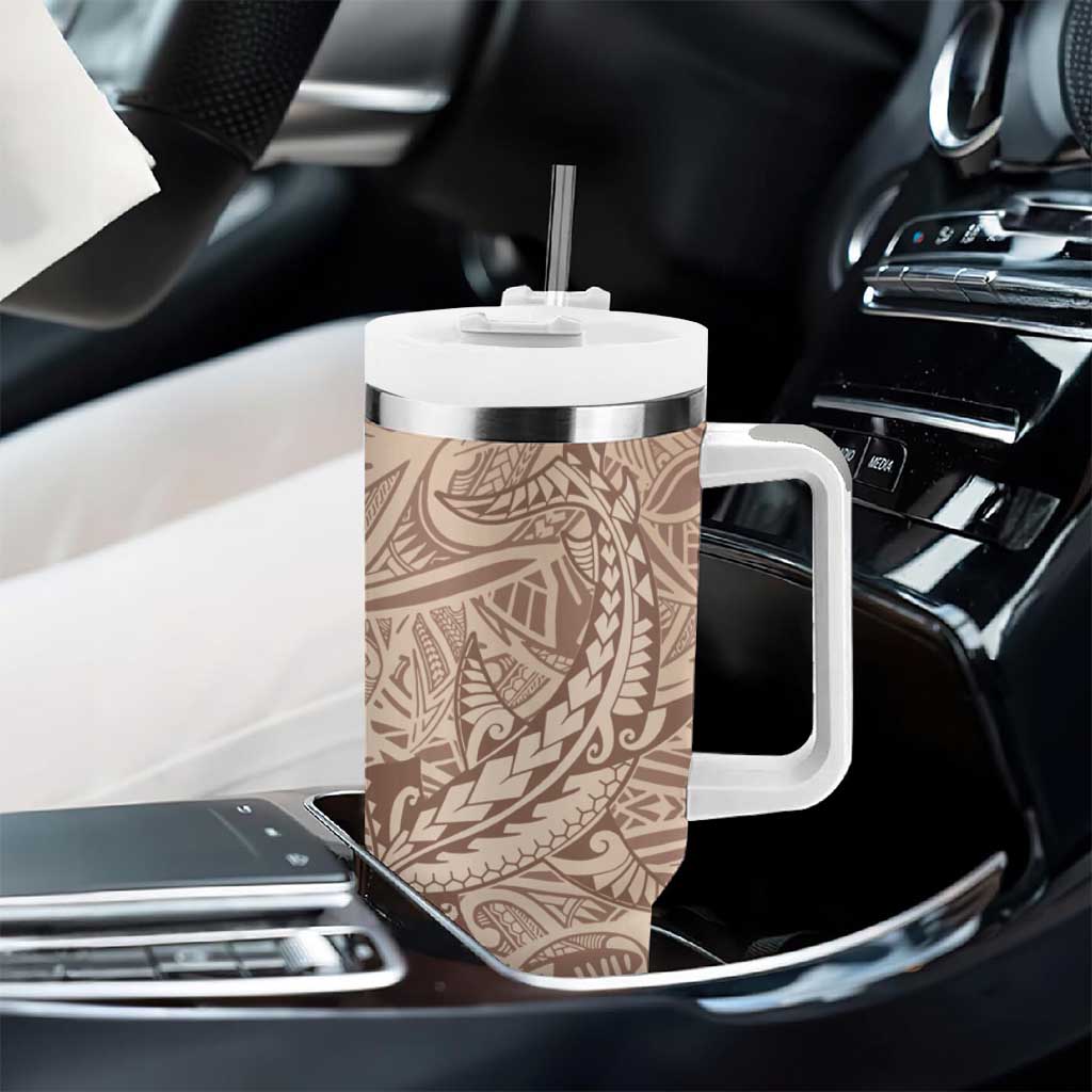 Pink Gradient Polynesia Tumbler With Handle Hawaiian Tribal Hammerhead Shark Tattoo