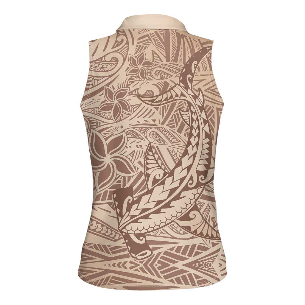 Pastel Brown Polynesia Women Sleeveless Polo Shirt Hawaiian Tribal Hammerhead Shark Tattoo LT14 - Polynesian Pride