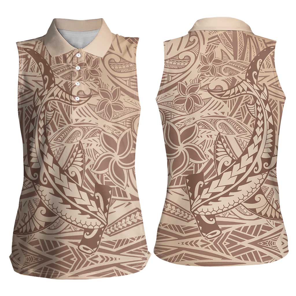 Pastel Brown Polynesia Women Sleeveless Polo Shirt Hawaiian Tribal Hammerhead Shark Tattoo LT14 - Polynesian Pride