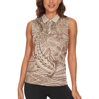 Pastel Brown Polynesia Women Sleeveless Polo Shirt Hawaiian Tribal Hammerhead Shark Tattoo LT14 - Polynesian Pride