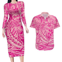 Beige Gradient Polynesia Couples Matching Long Sleeve Bodycon Dress and Hawaiian Shirt Hawaiian Tribal Hammerhead Shark Tattoo LT14 Beige - Polynesian Pride