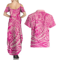Beige Gradient Polynesia Couples Matching Summer Maxi Dress and Hawaiian Shirt Hawaiian Tribal Hammerhead Shark Tattoo