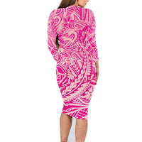 Beige Gradient Polynesia Family Matching Long Sleeve Bodycon Dress and Hawaiian Shirt Hawaiian Tribal Hammerhead Shark Tattoo LT14 - Polynesian Pride