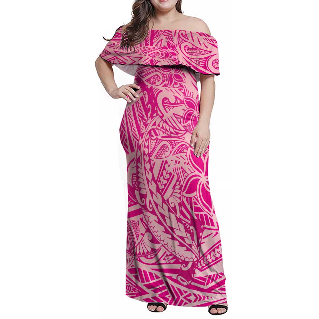 Beige Gradient Polynesia Family Matching Off Shoulder Maxi Dress and Hawaiian Shirt Hawaiian Tribal Hammerhead Shark Tattoo LT14 Mom's Dress Beige - Polynesian Pride