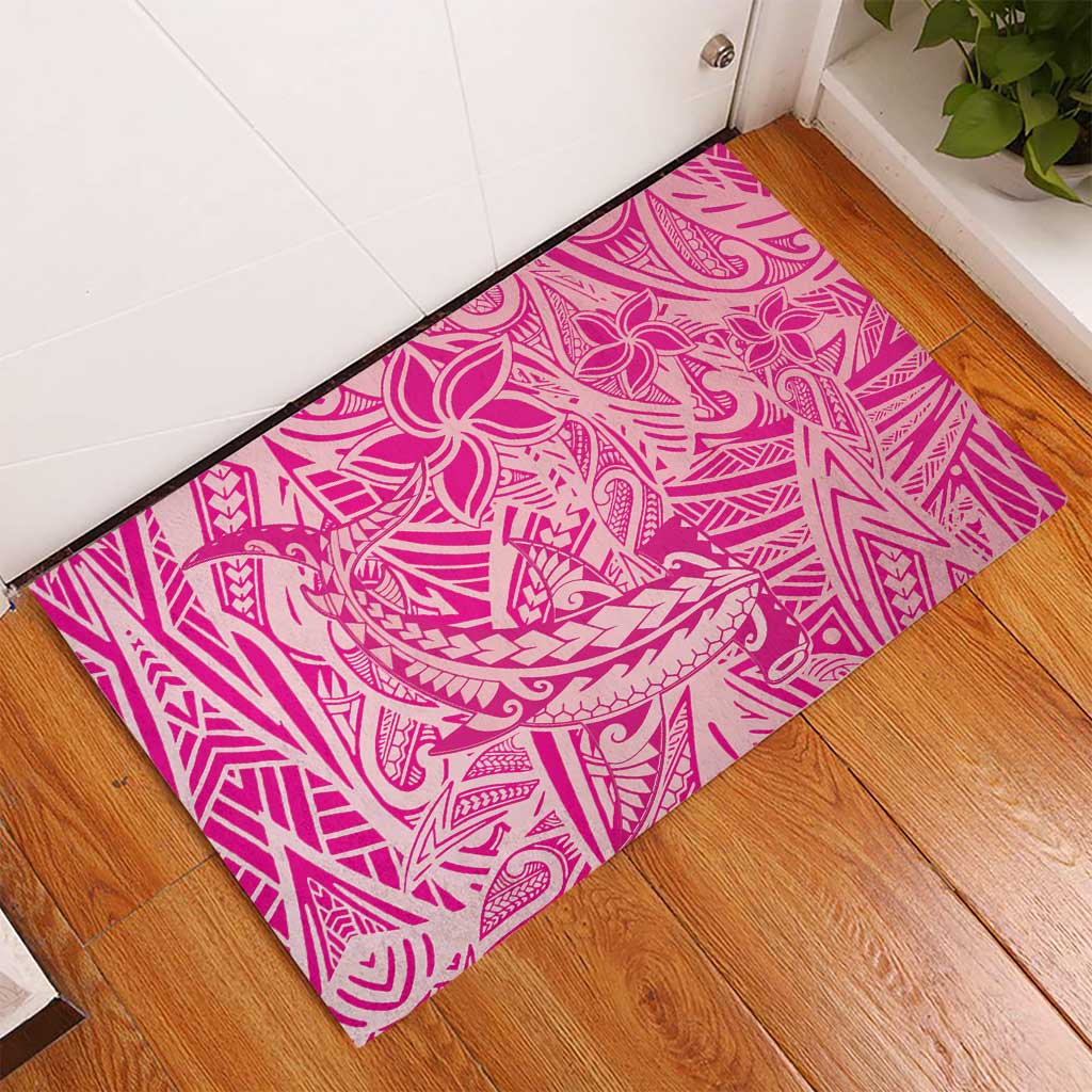 Beige Gradient Polynesia Rubber Doormat Hawaiian Tribal Hammerhead Shark Tattoo